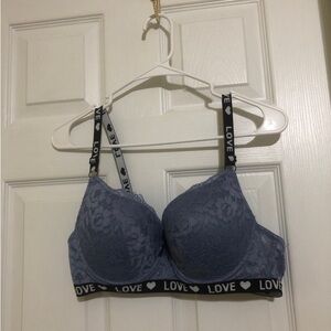 Lukasi Blue Grey Lace Underwire Push-Up Bra Size 38D
